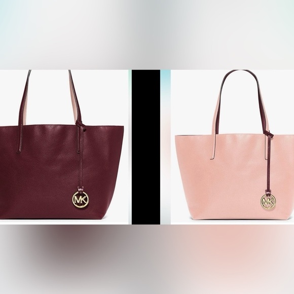 MICHAEL KORS IZZY REVERSIBLE SHOULDER TOTE BAG MERLOT/PASTEL PINK - Picture 1 of 16
